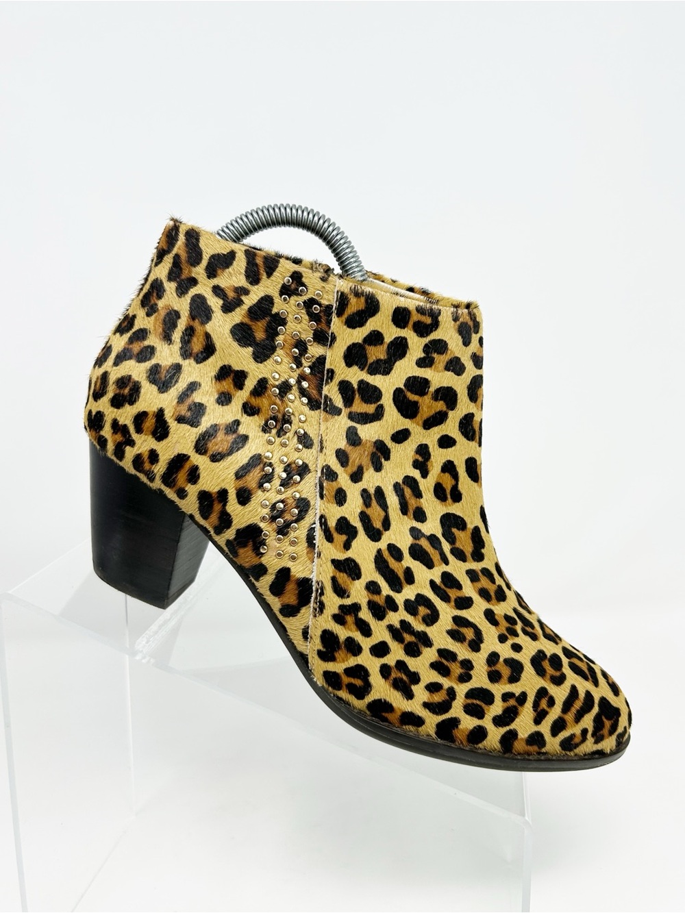 Vionic Farrah Womens Leopard Print Ankle Booties Side Zip Studded Block Size 8.5